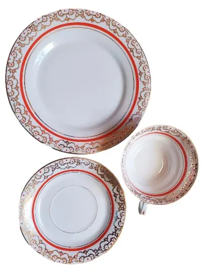 Josef Kuba Kaffeeservice 3-tlg Tasse Untertasse Kuchenteller Gold Rot