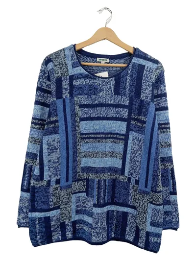 DW-SHOP Damen Strickpullover Gr. 44-46 Blau Retro Patchwork Design