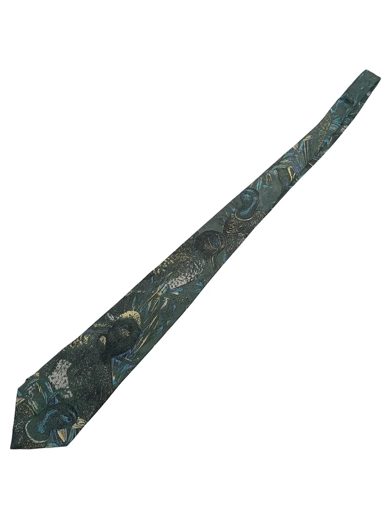 Feliciani Krawatte Herren Grün Seide Tiermotive Enten Business 150x8 cm 1