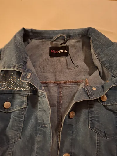 MIAMODA Jeansjacke Damen Gr. 44 Blau Strasssteine Hellblau Casual