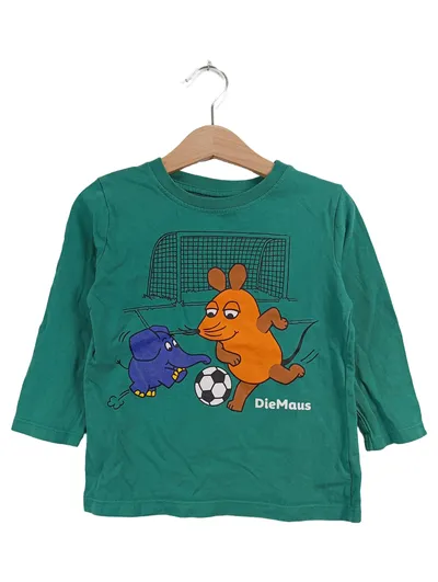 Die Maus Kinder Langarmshirt Gr. 98 Grün Fußball Motiv Baumwolle
