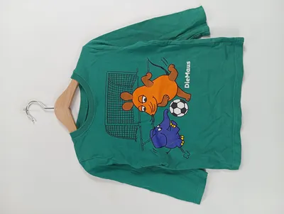 Die Maus Kinder Langarmshirt Gr. 98 Grün Fußball Motiv Baumwolle
