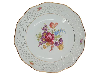 Schumann Arzberg Bavaria Sammelteller Durchbruch Blumen Goldrand 23cm