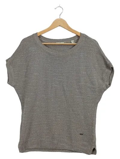 Essentials by Tchibo Damen Pullover Gr. 36/38 Grau Kurzarm Metallic Strick