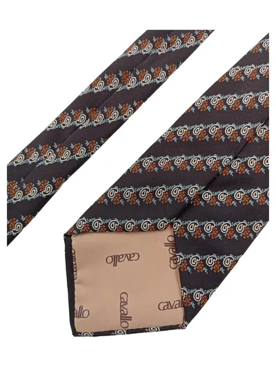 Cavallo Herren Krawatte Braun Gestreift Paisley Seide 8 cm Business