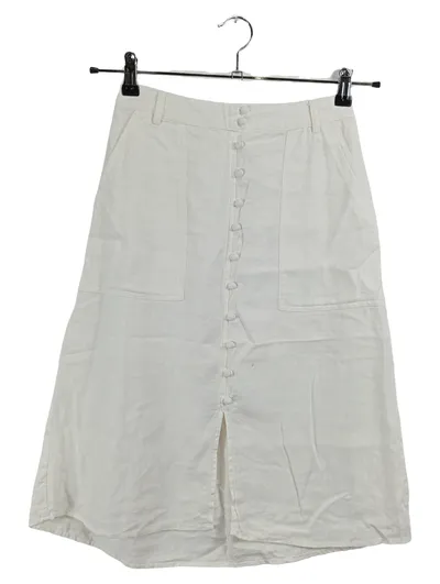 YAYA Damen A-Linienrock Midirock Weiß Gr. 34 XS Leinen Viskose Knopfleiste