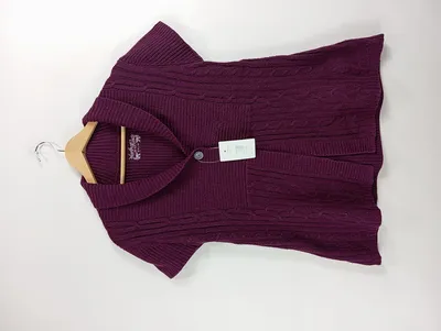North Route Damen Strickjacke Strickweste Kurzarm Lila Gr. 40 Zopfstrick