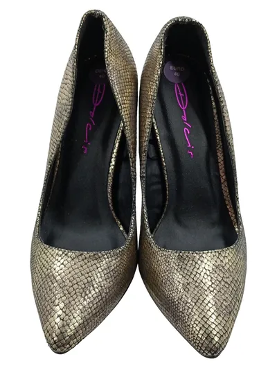 Dolcis Damen Pumps High Heels Schlangenhaut Optik Gold Metallic Gr. 40