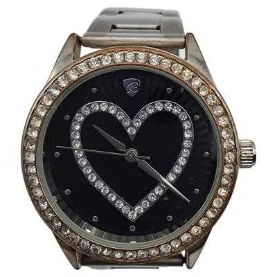 AURIOL Damenuhr Silber Edelstahl Strass Herz-Design 18 cm