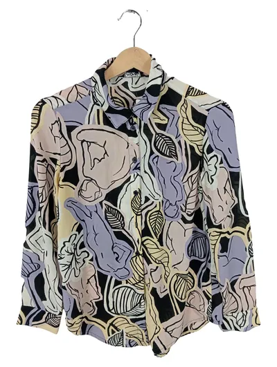 Monki Damen Bluse Mehrfarbig Abstrakt Gr. 34 XS Langarm Freizeit