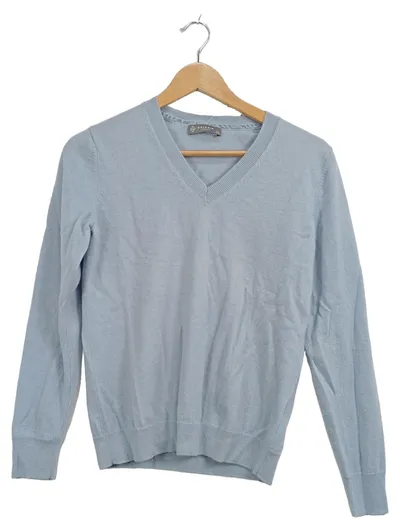 GALERIA Cashmere Pullover Damen Gr. 40 V-Ausschnitt Hellblau Langarm