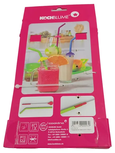 Kochblume Silikon-Trinkhalme 6er Set mit Reinigungsbürste BPA-frei