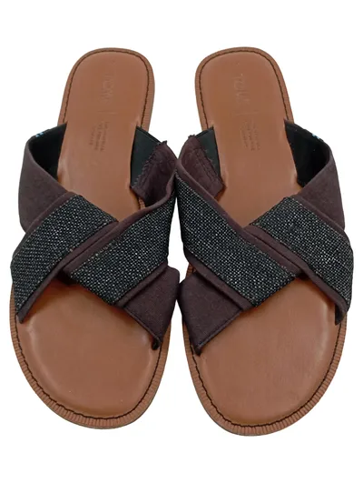 TOMS Damen Pantoletten Sandalen Gr. 42 Schwarz Criss-Cross Slide