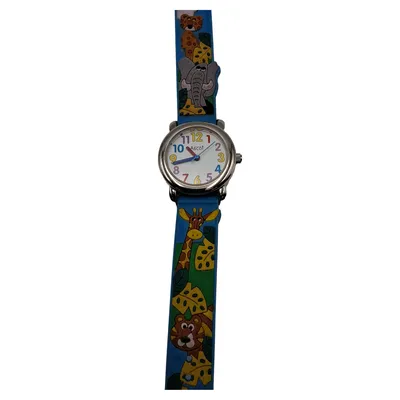 Ascot Kinderuhr Armbanduhr Blau Silikon Tiermotiv Safari Zoo Jungen Mädchen