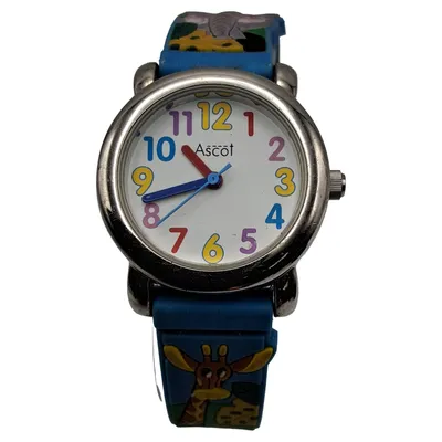 Ascot Kinderuhr Armbanduhr Blau Silikon Tiermotiv Safari Zoo Jungen Mädchen