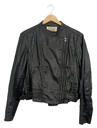 LTB Damen Lederjacke Biker Style Schwarz Gr. 40 L Streetwear