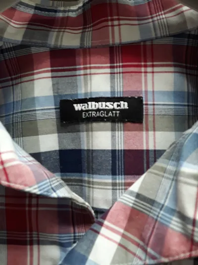 Walbusch Extraglatt Herrenhemd Kurzarm kariert Gr. 42 XL Baumwolle
