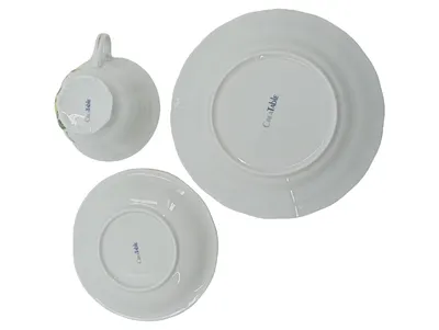 CreaTable Teeservice 3tlg Tasse Untertasse Teller Gelbe Rosen Porzellan