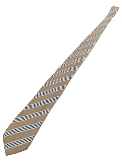 STROKESMAN'S Krawatte Herren Beige Gestreift Seide Business 7,5 cm