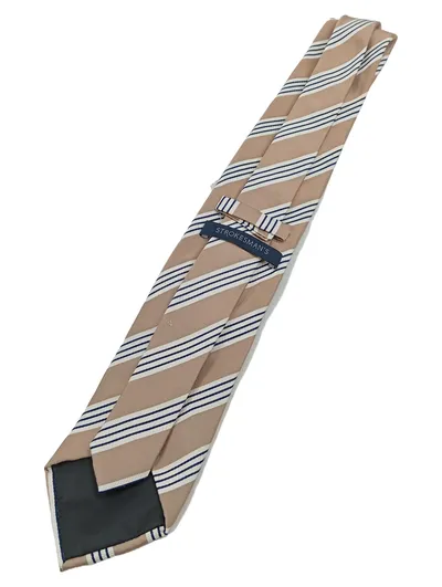 STROKESMAN'S Krawatte Herren Beige Gestreift Seide Business 7,5 cm