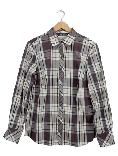 BRAX Feel Good Damen Bluse kariert Gr. 42 XL Langarm braun Baumwolle