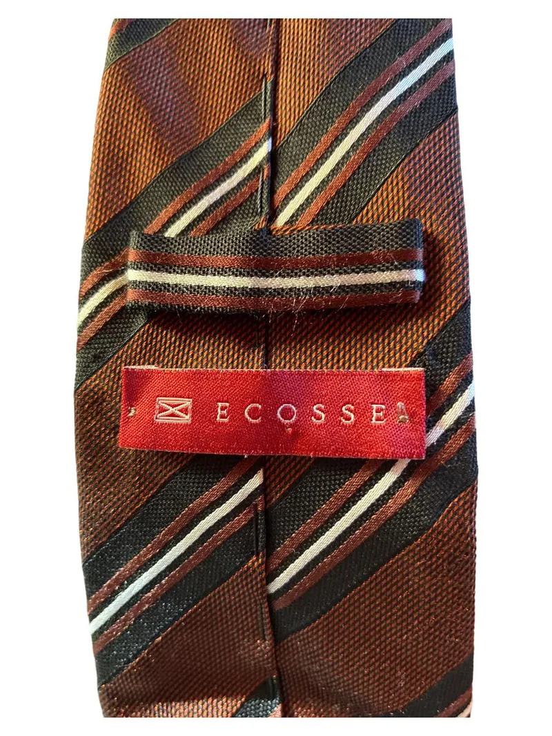 Ecosse Herren Krawatte Braun Gestreift Seide 7.5 cm Business Klassisch 3