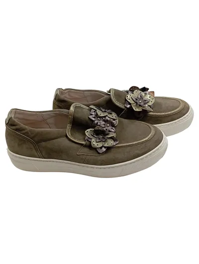 Gabor Damen Slipper Wildleder floral Applikation Oliv Gr. 40.5
