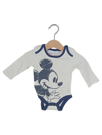 Disney Baby Body Langarm Grau Mickey Maus Gr. 0-3M Baumwolle
