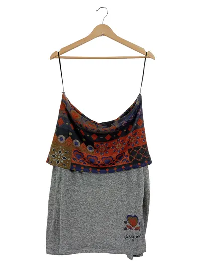 Desigual Damen Pullunder Ethno-Muster Cowlneck Grau Mehrfarbig Gr. L