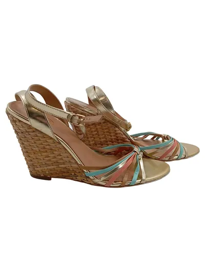 ASH Wedges Sandaletten Damen Gr. 39 Gold Türkis Rosa Keilabsatz Leder