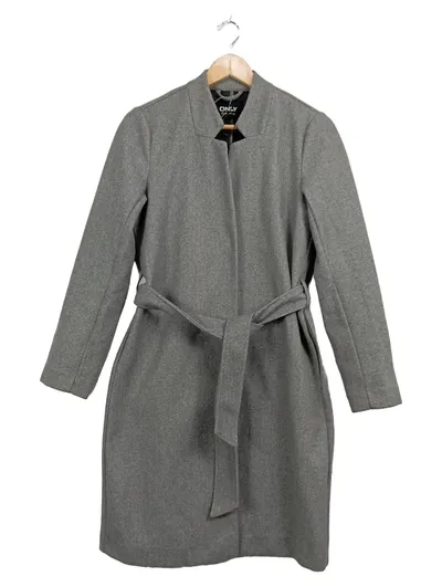 ONLY Damen Wintermantel Grau Gr. 34 XS Klassisch Bindegürtel