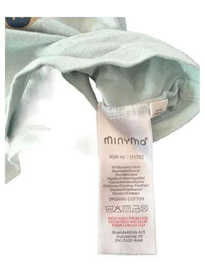 Minymo Langarmshirt Baby Gr. 1 Monat/56 Türkis Tiermotiv Organic Cotton