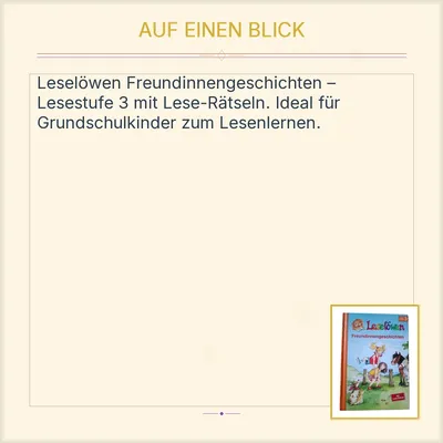 Leselöwen Freundinnengeschichten Lesestufe 3 Kinderbuch Mit Lese-Rätsel