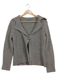 Esisto Strickjacke Damen Gr. M Grau Rippstrick Wolle Alpaka Cardigan 1