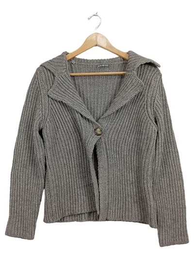 Esisto Strickjacke Damen Gr. M Grau Rippstrick Wolle Alpaka Cardigan