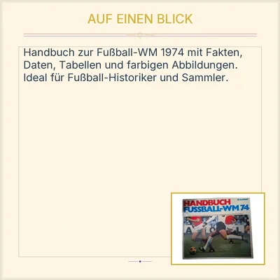 Handbuch Fußball-WM 74 H.Lechner Fakten Daten Tabellen Sachbuch