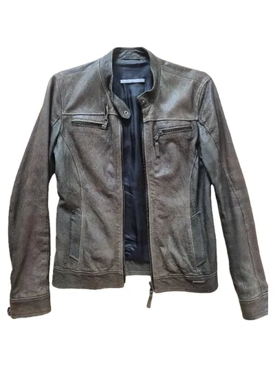 GAUDÌ Damen Lederjacke Braun Gr. 42 Vintage Bikerjacke