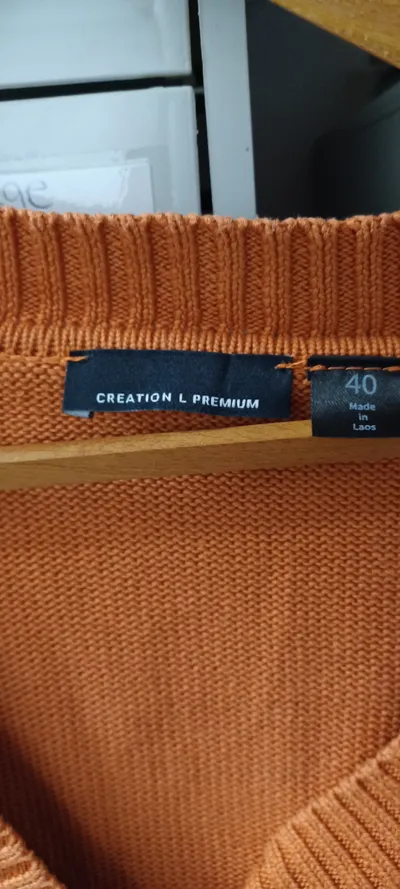 creation L Damen Strickjacke Cardigan Orange Gr. 40 L V-Ausschnitt Knopfleiste