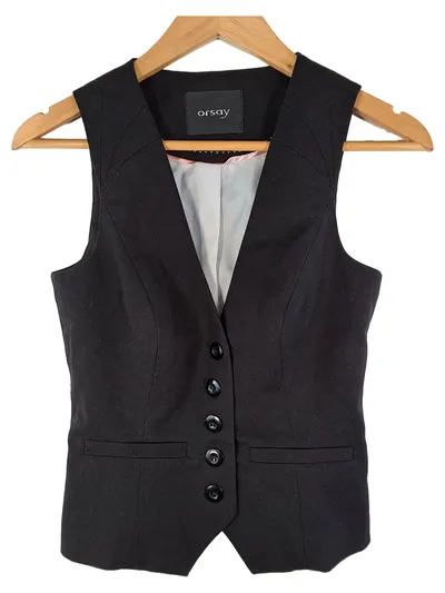 ORSAY Damen Anzugweste Business Uni Schwarz Gr. 36 S Ärmellos Polyester