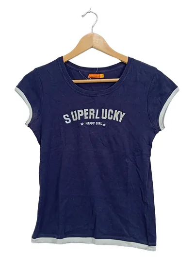 Fishbone Damen T-Shirt Superlucky Happy Girl Gr. L Blau Casual
