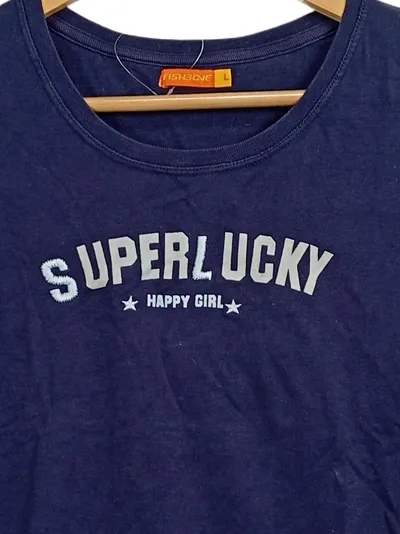 Fishbone Damen T-Shirt Superlucky Happy Girl Gr. L Blau Casual