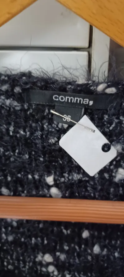 Comma Strickjacke Damen Gr. 36 S Schwarz Punkte Kurzjacke Bouclé
