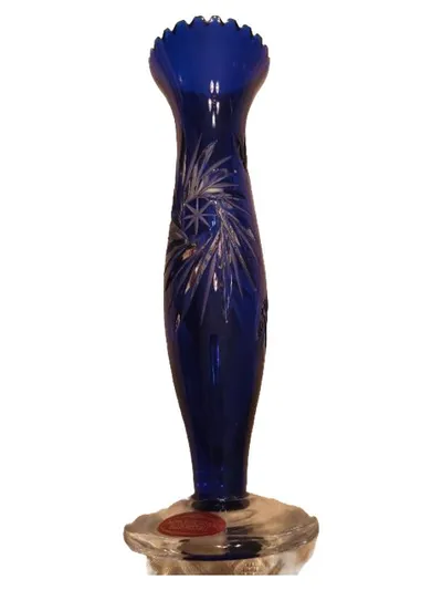 Schönborner Bleikristall Vase Blau Kobalt Schliff 24 cm Blumenvase Elegant