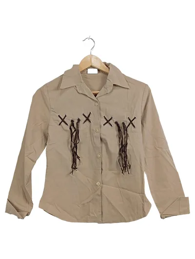 CRASH ONE Bluse Mädchen Gr. 164 Beige Langarm Fransen Western Casual