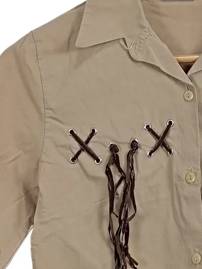 CRASH ONE Bluse Mädchen Gr. 164 Beige Langarm Fransen Western Casual