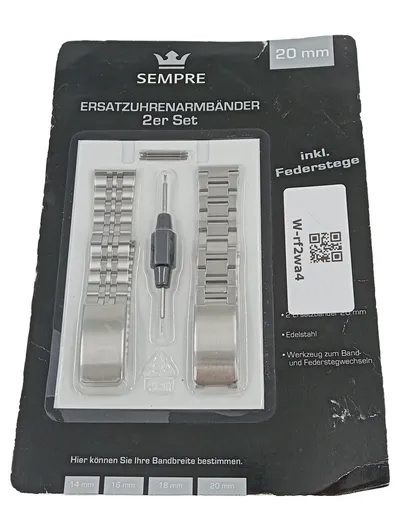 Sempre Uhrenarmband 2er Set Edelstahl 20mm Silber inkl. Werkzeug