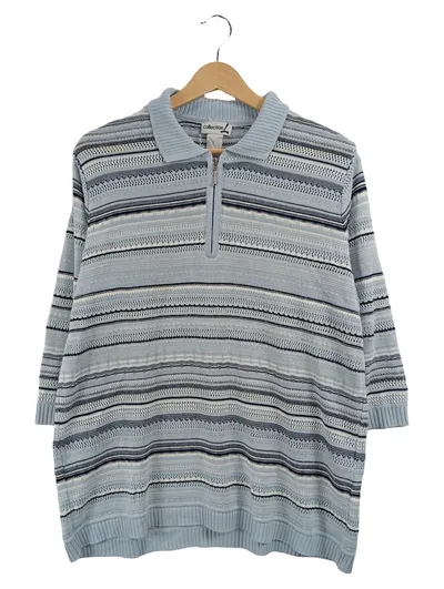 Collection L Damen Pullover Strick Gestreift Hellblau Gr. XL Reißverschluss