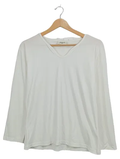 Lady M Damen Langarmshirt Weiß Gr. M V-Ausschnitt Basic Shirt