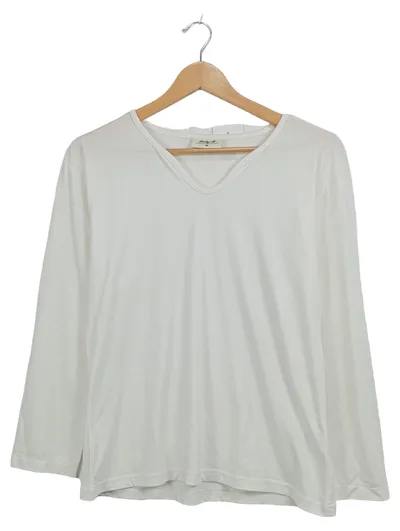 Lady M Damen Langarmshirt Weiß Gr. M V-Ausschnitt Basic Shirt