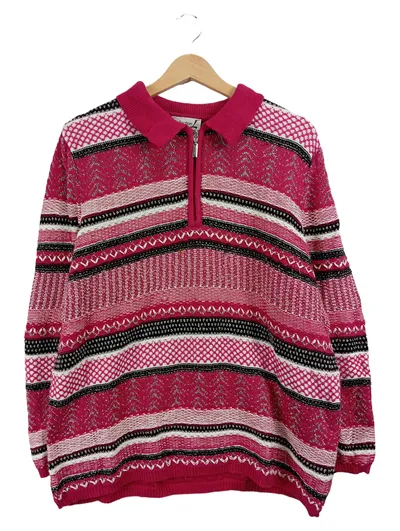 Collection L Damen Pullover Gr. 46 Pink Retro Strick Halbzip Norweger